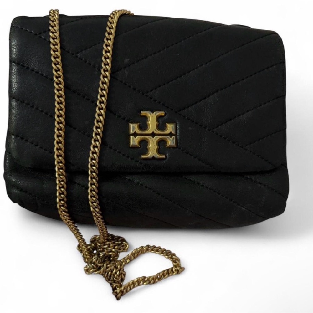 Tory Burch Black Quilted Crossbody with Gold Chain
